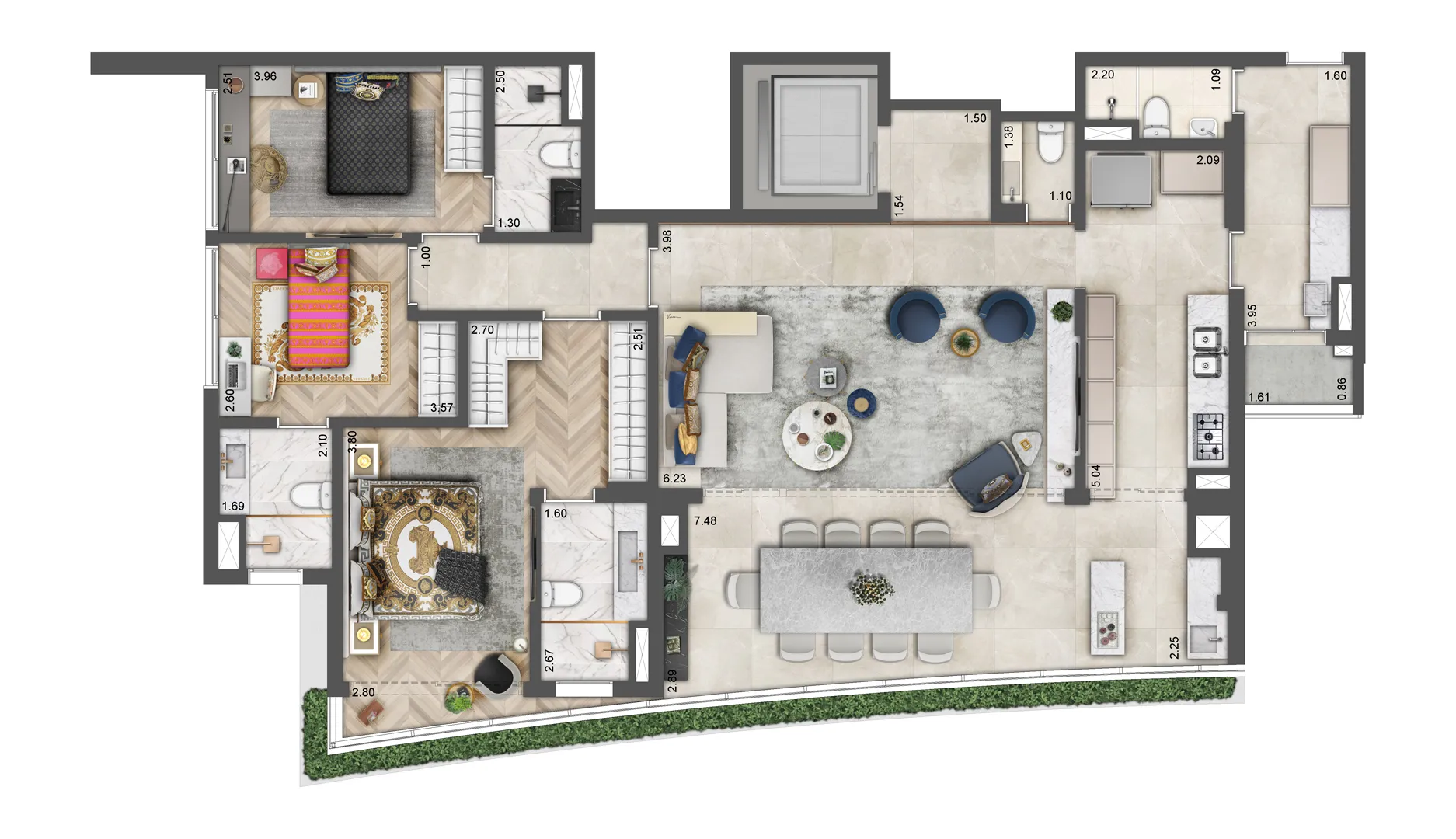Planta 149 m² · 3 suítes — 2