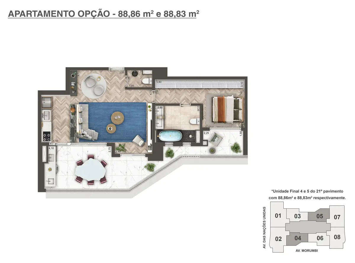 Planta 88 m² — 2