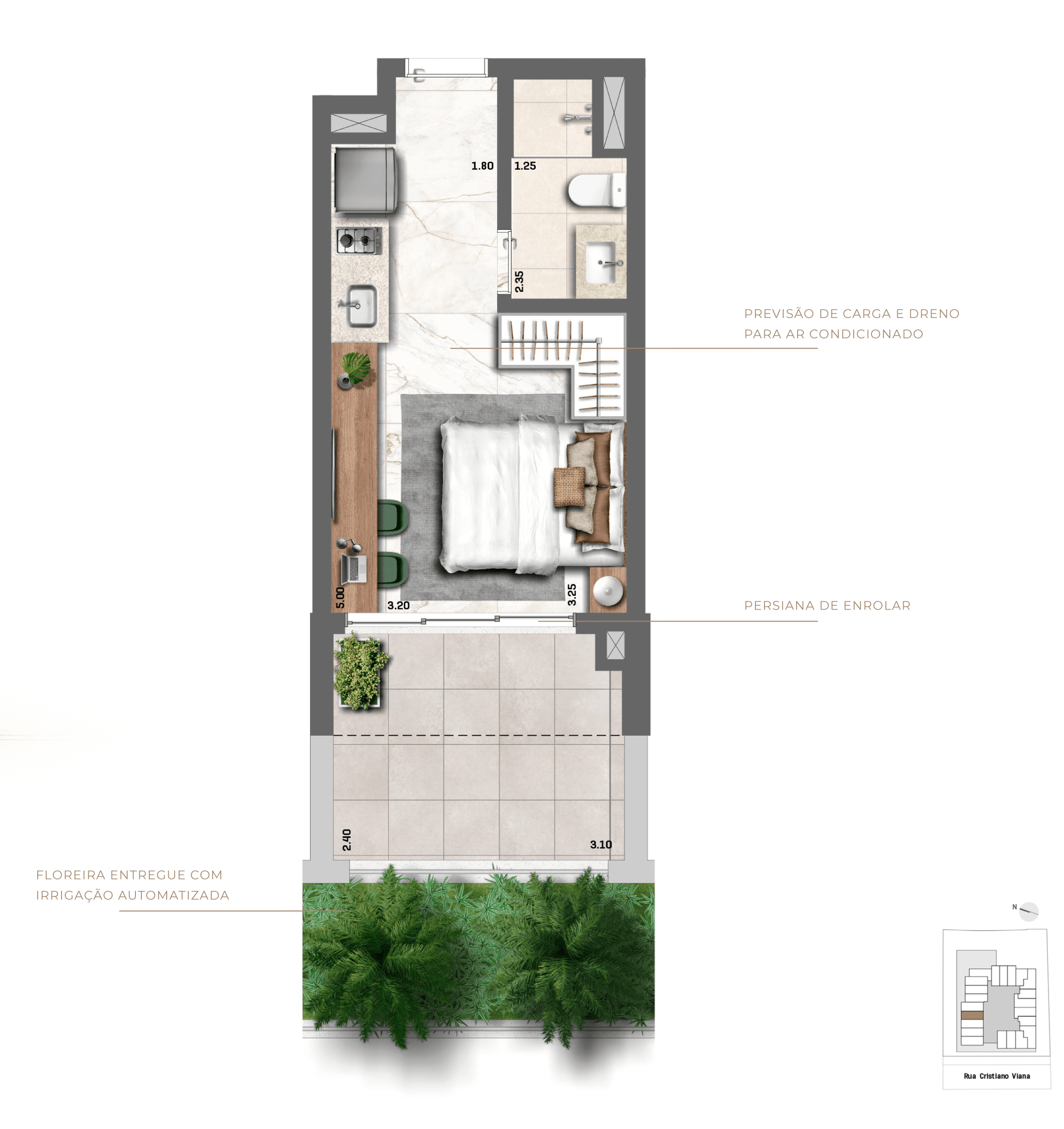 Planta-tipo · 29,80 m² · Studio