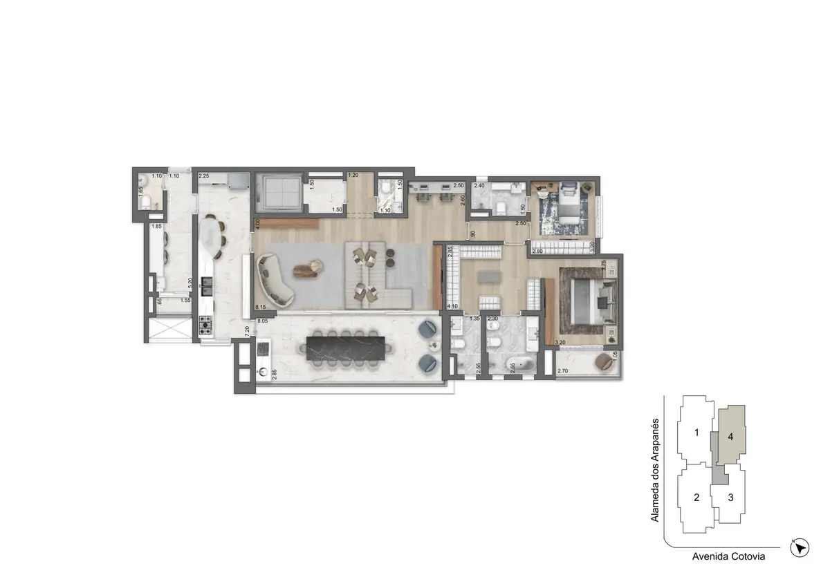 Planta Torre 1 · 172 m² — 2