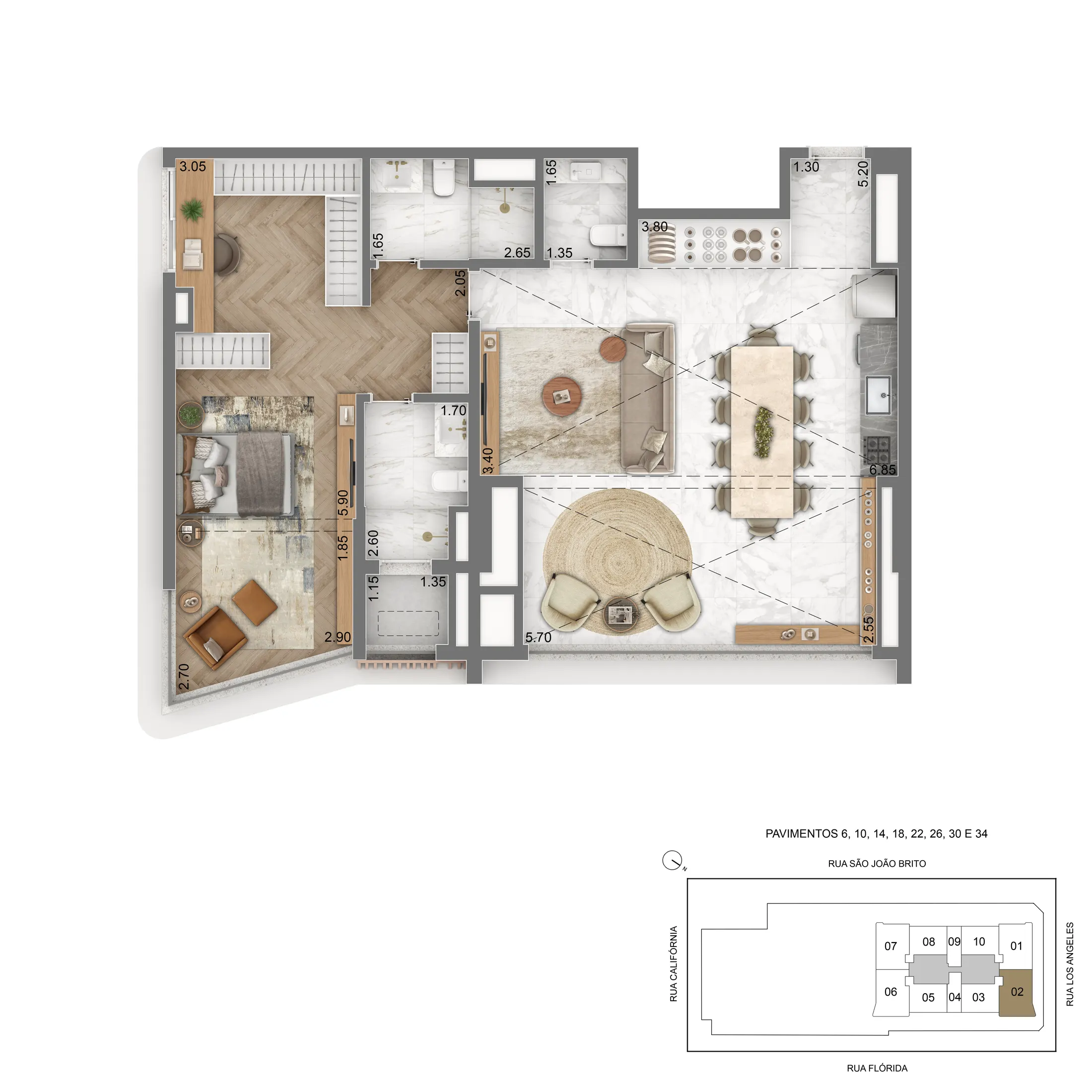 Planta 96 a 99 m² · 1 a 3 dorms — 4