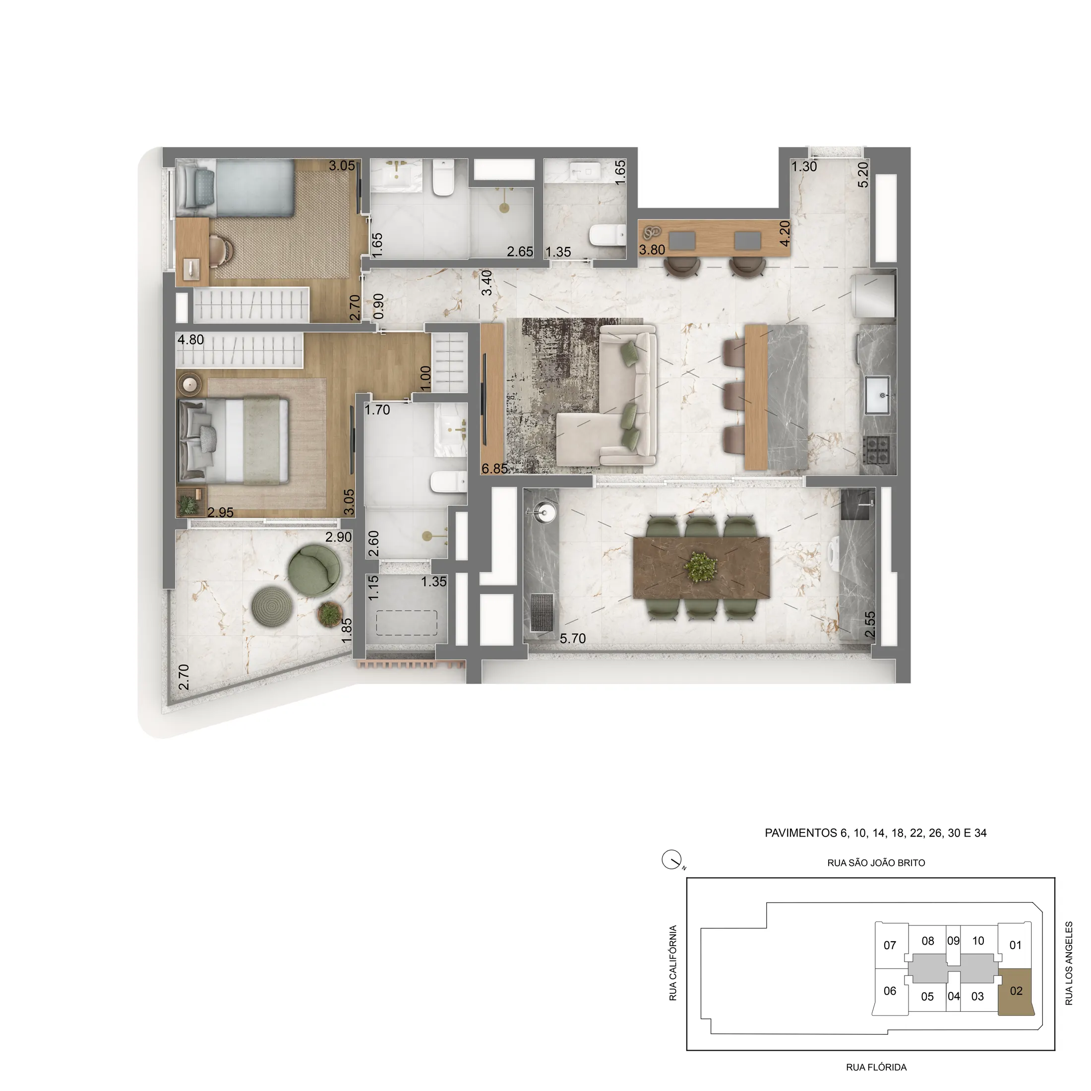 Planta 96 a 99 m² · 1 a 3 dorms — 3