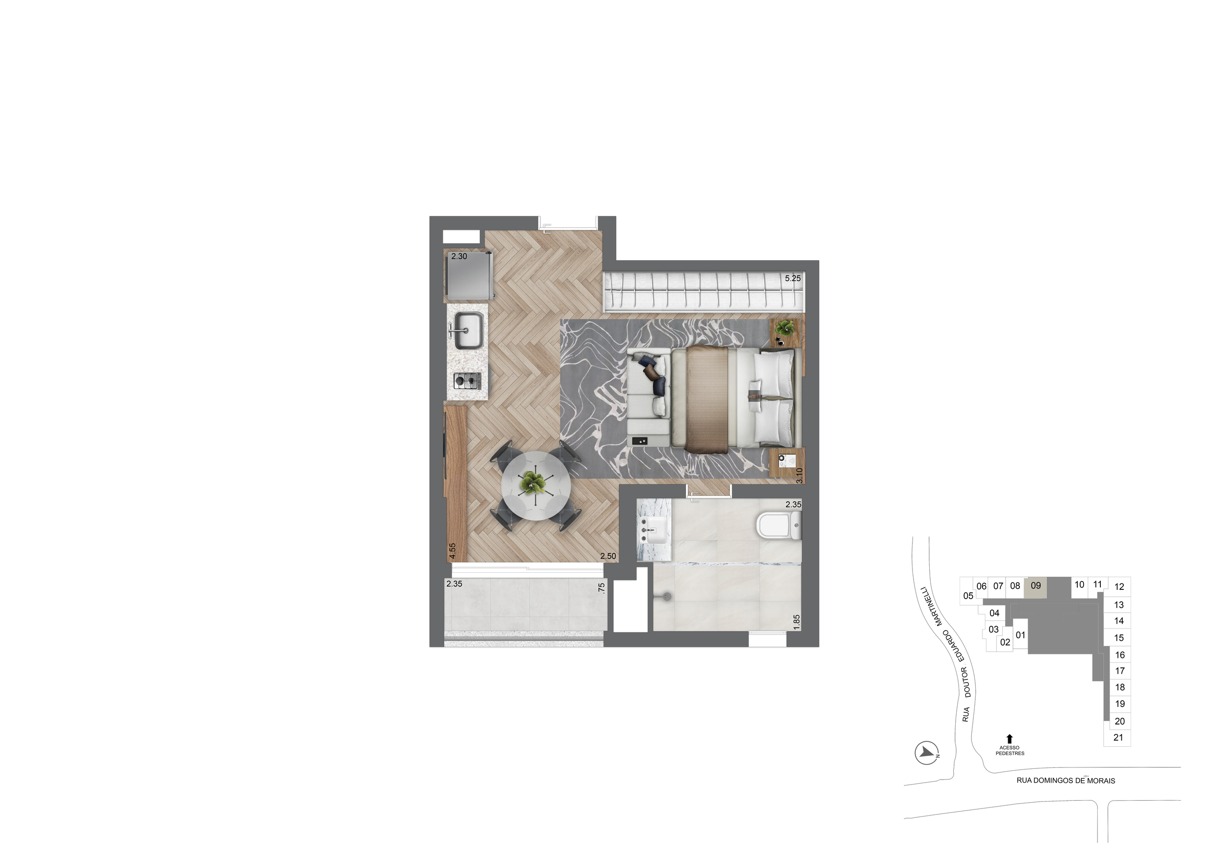 Planta Padrão · 32 m² · Studio