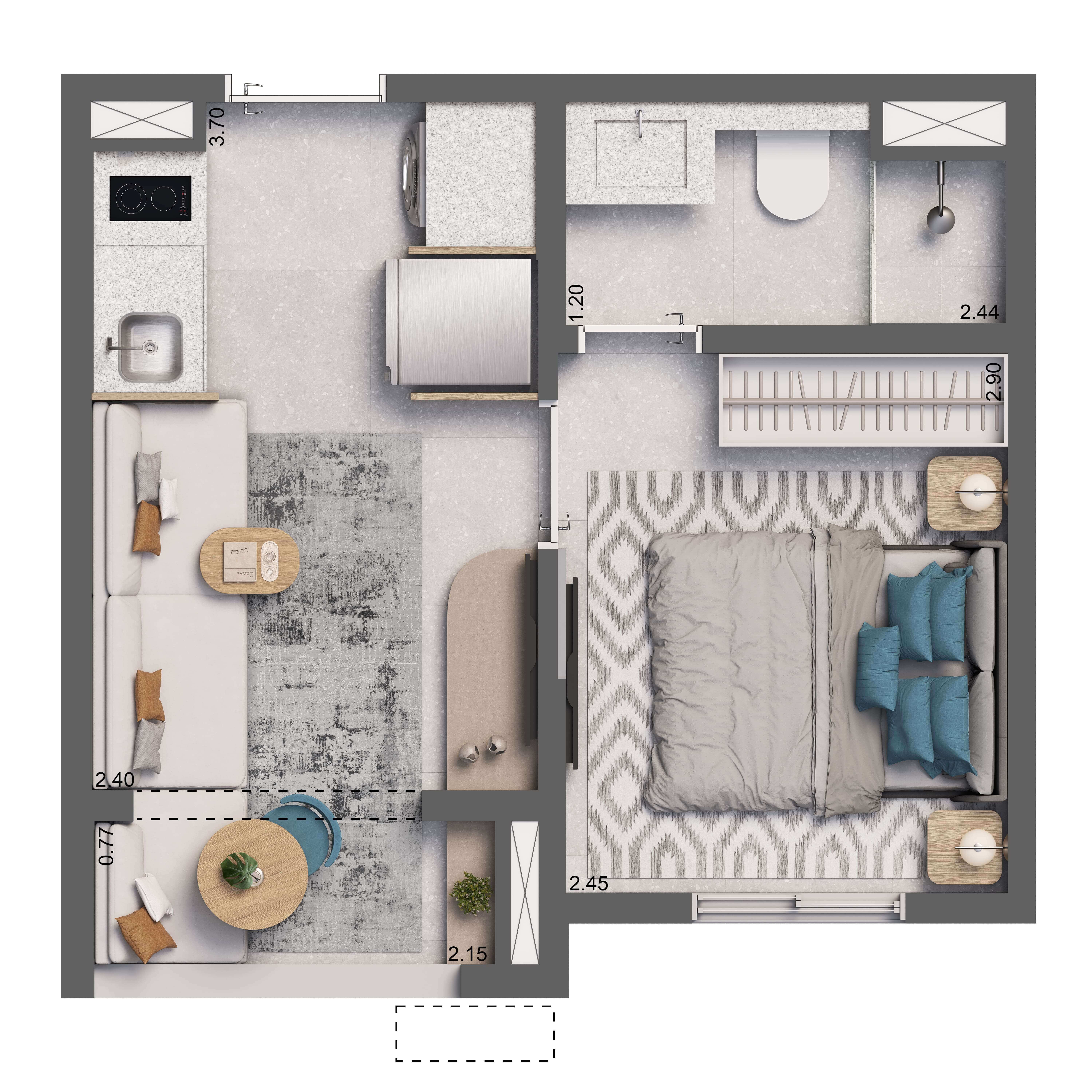 Studio 24 m² opção · Torre 2 · Final 12