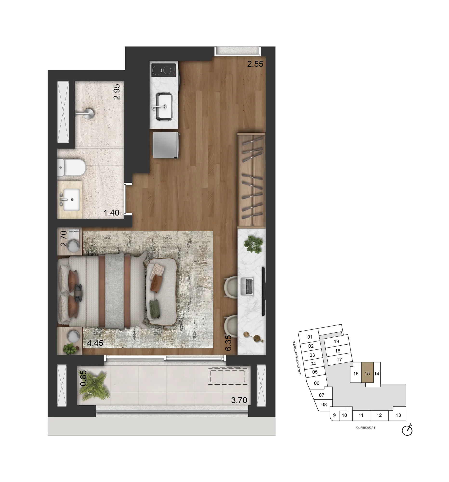 Unidade HMP · 34,50 m² · Final 15