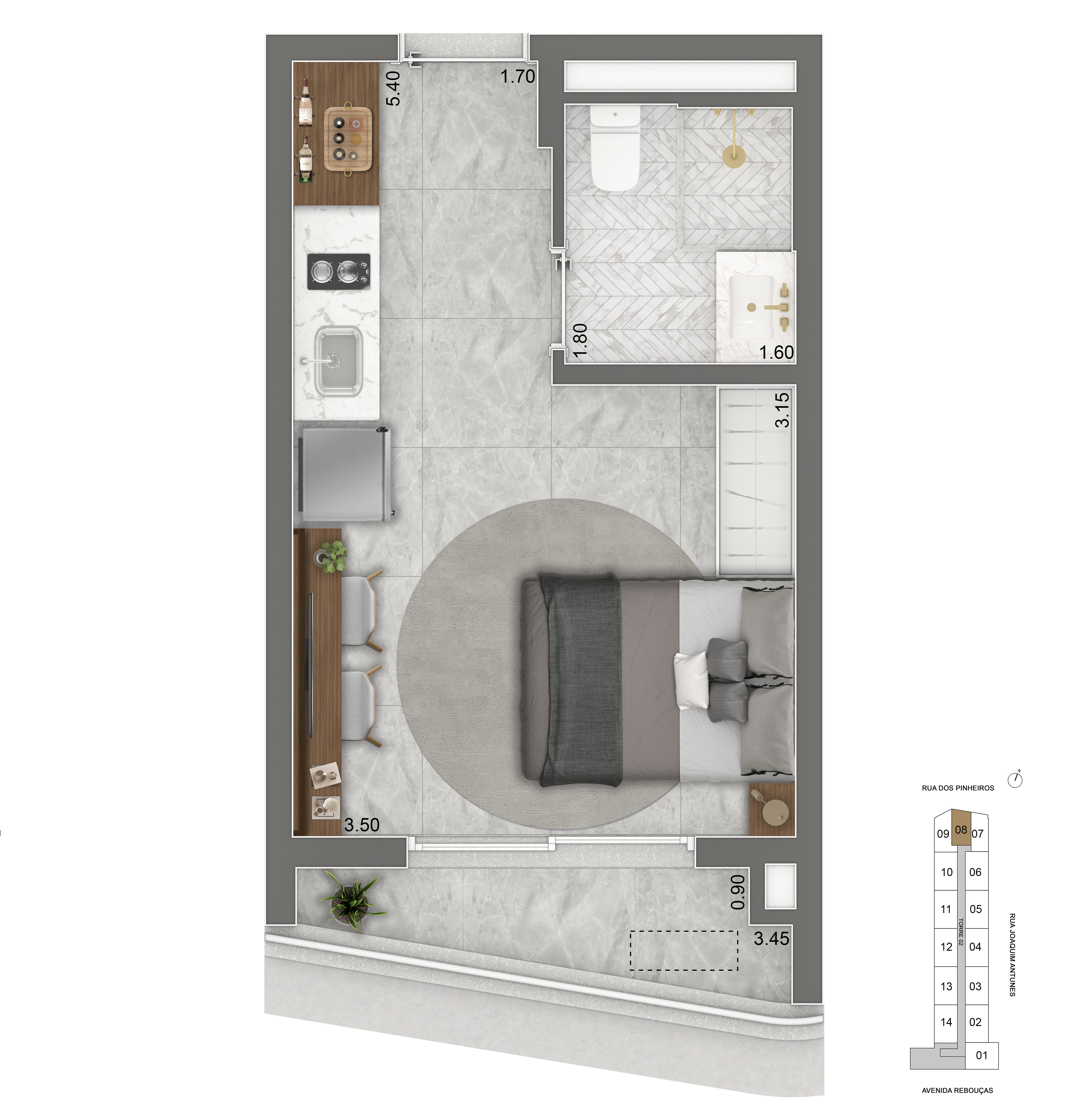 Planta Studios 24,5 m² (R2V) — 2