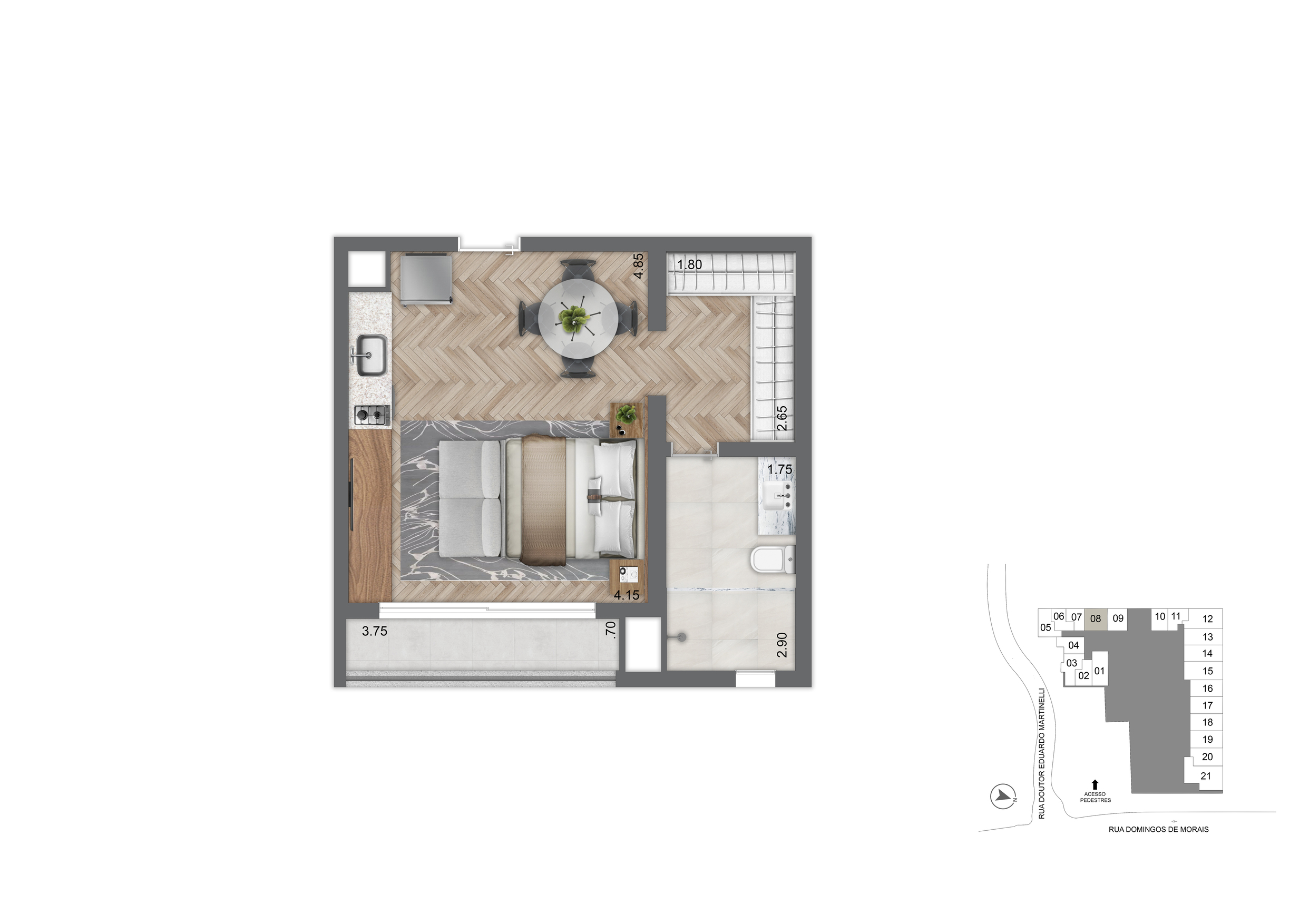 Planta Padrão · 39 m² · Studio