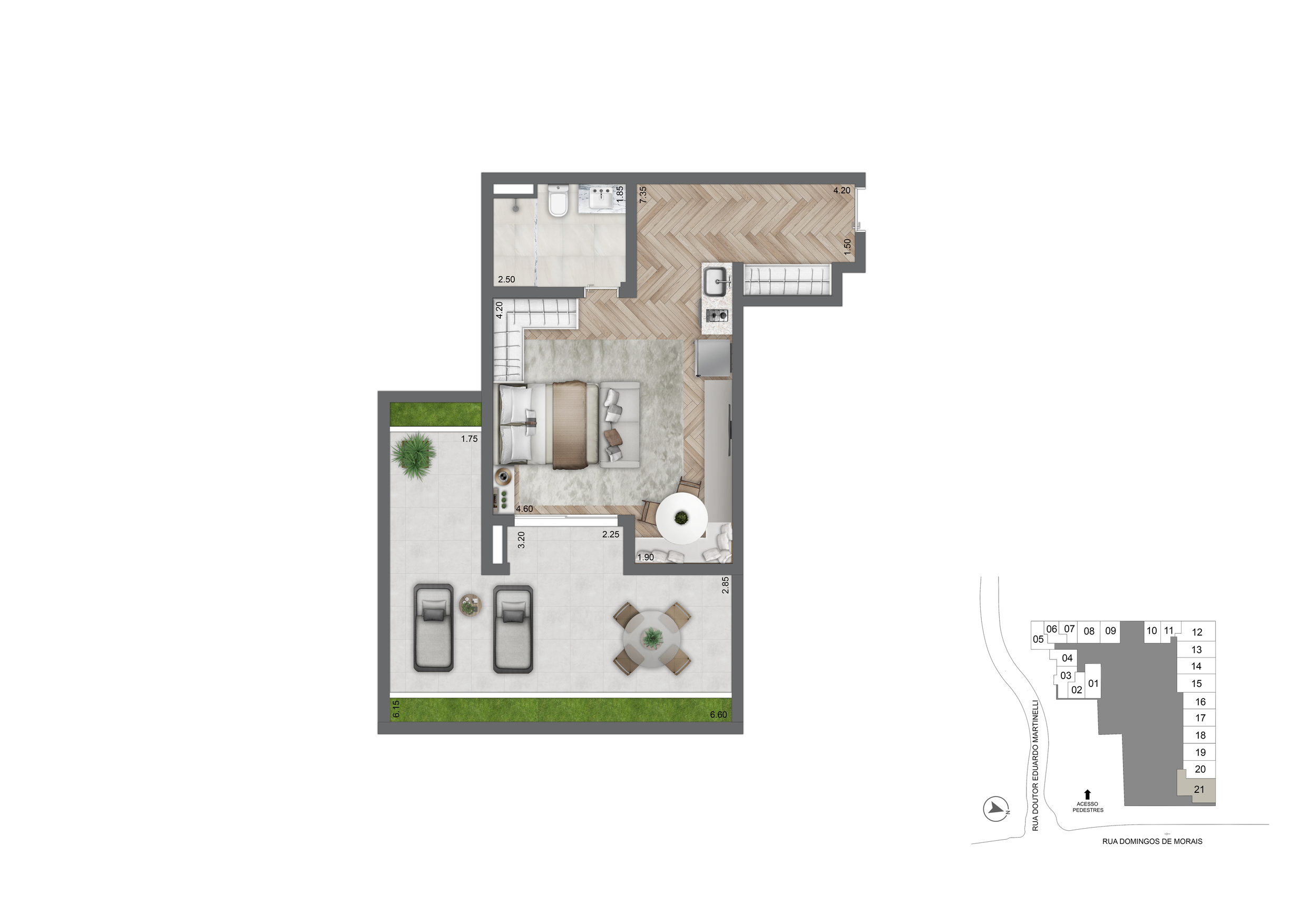 Planta Padrão · 72 m² · Studio Garden