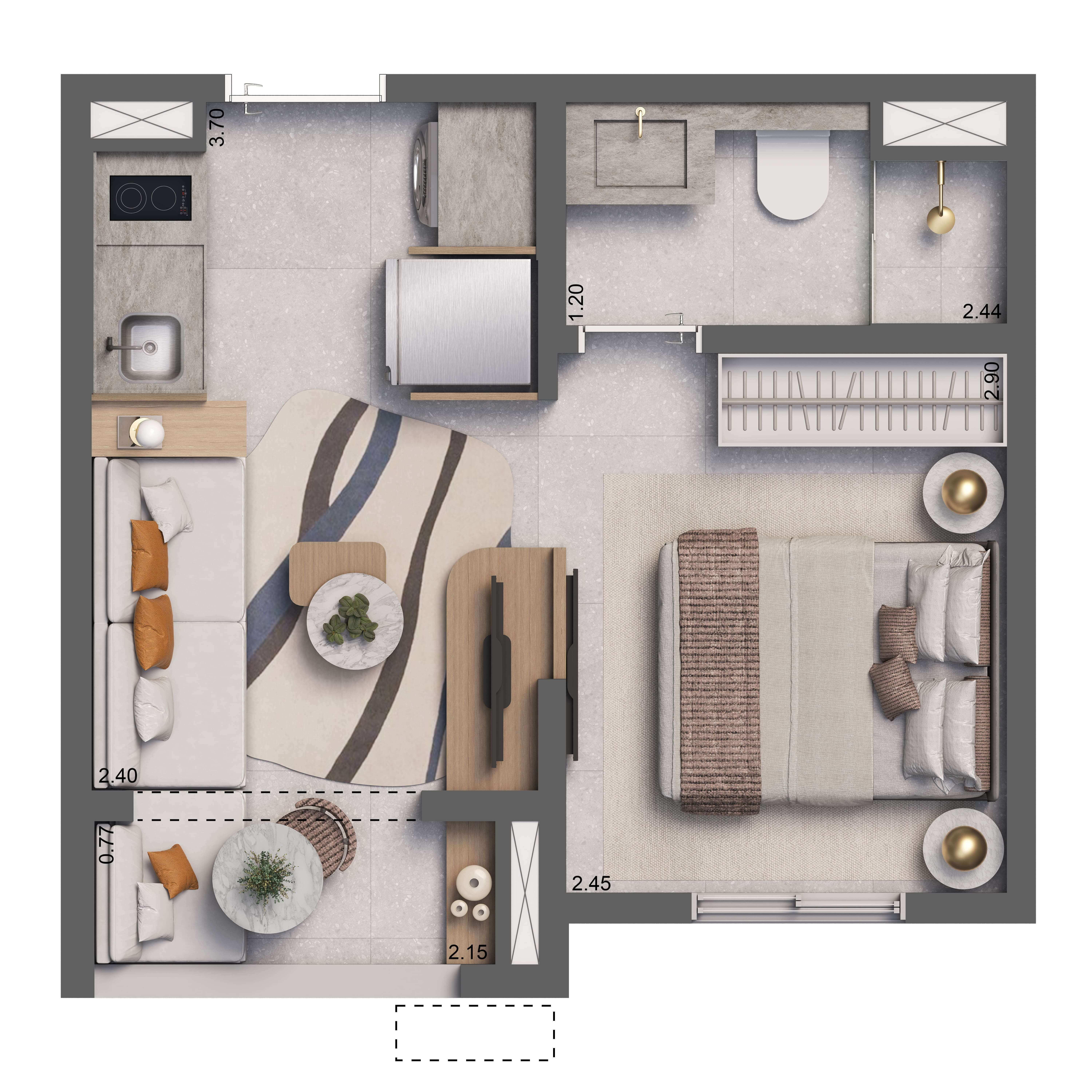 Studio 24 m² padrão · Torre 2 · Final 12