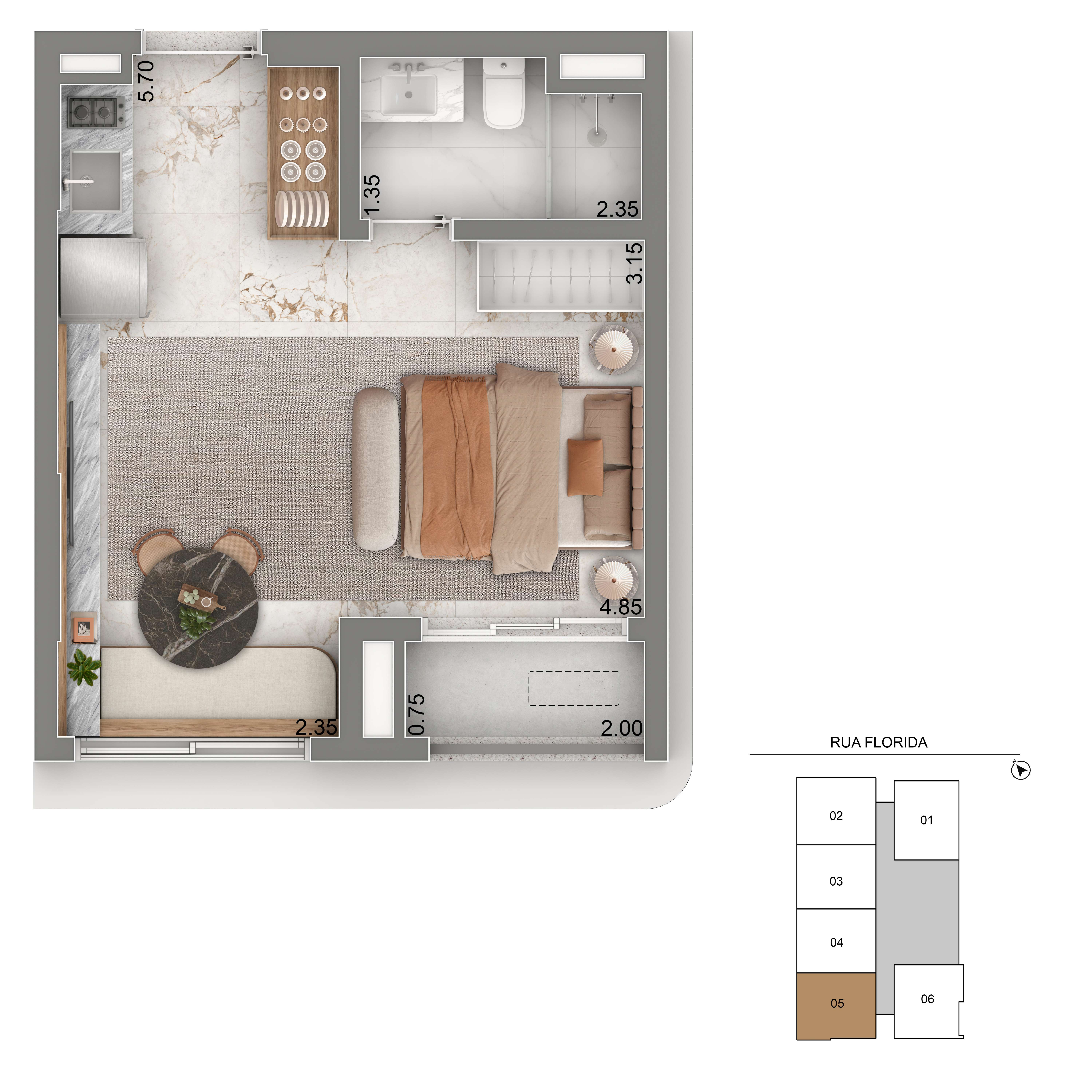 Finais 2 e 5 · 31,5 m² · studio