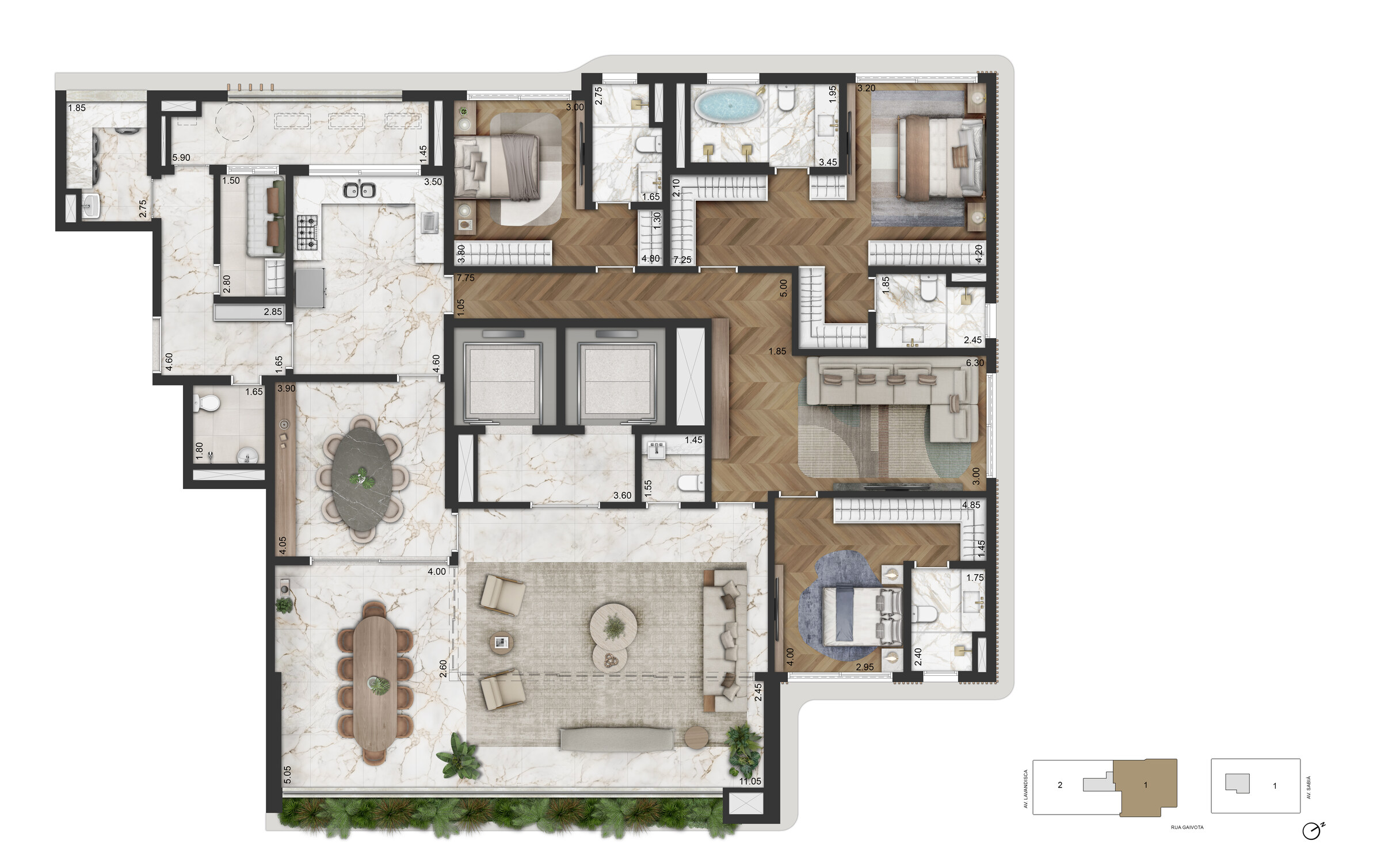 Planta Torre 2 · 283 m² — 2