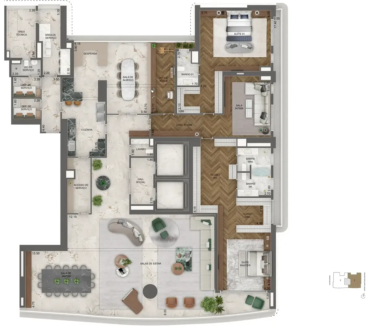 Planta 464 m² — 4