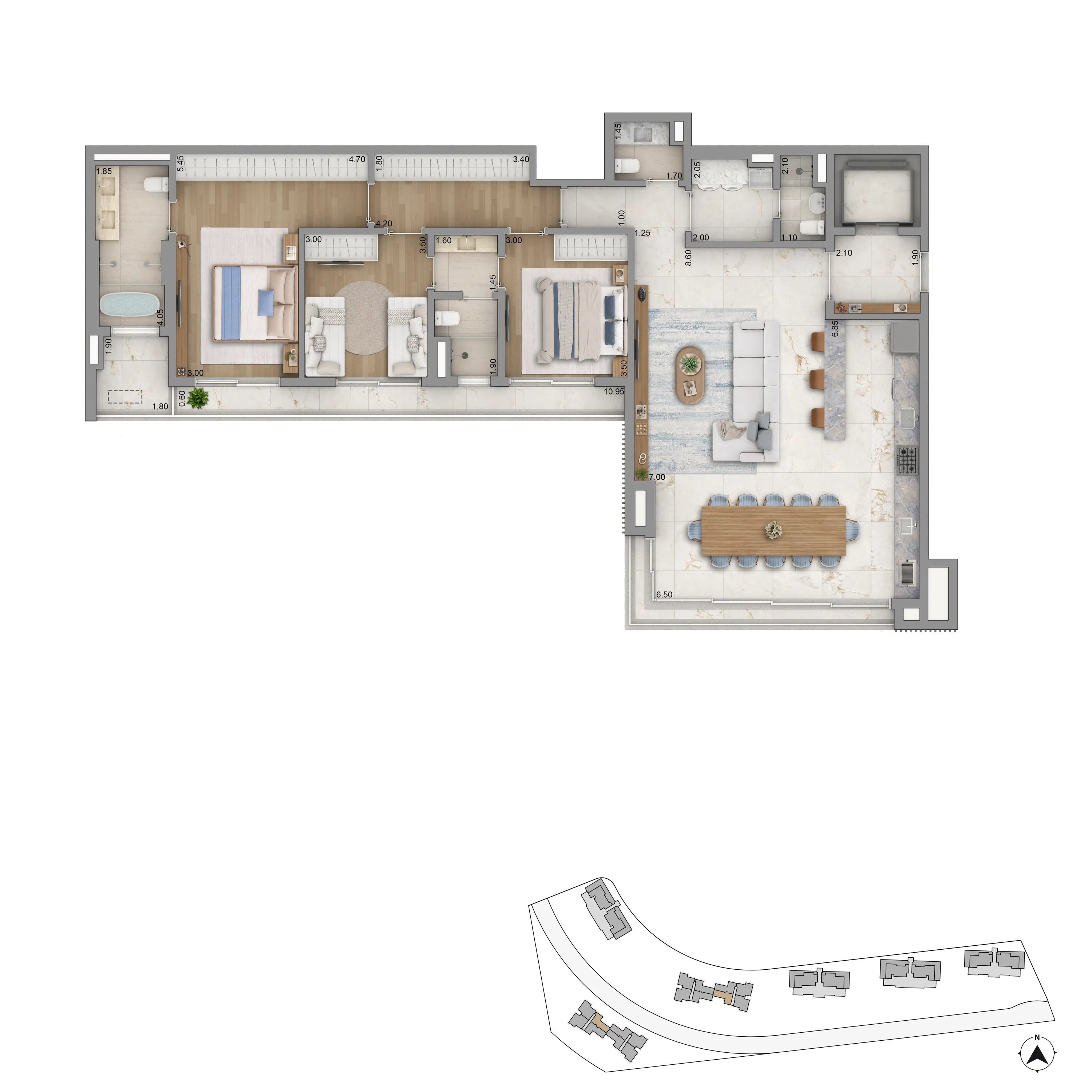 Planta Amalfi & Puglia 170 m² — Padrão — Heritage Riviera