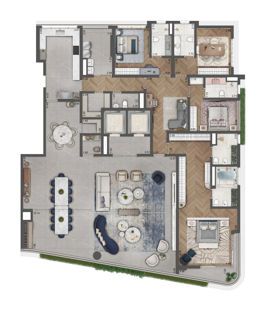 Planta 360 m² · 4 suítes — 2