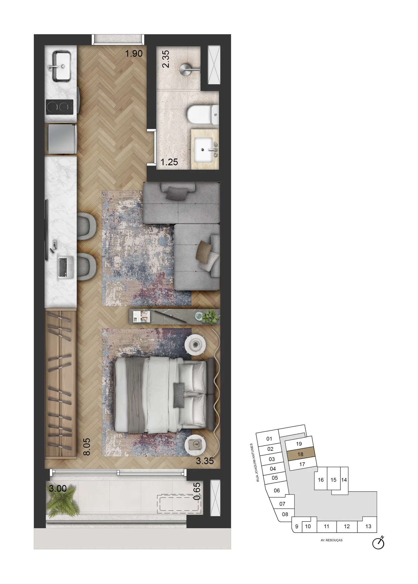 Unidade HMP · 33,15 m² · Final 18