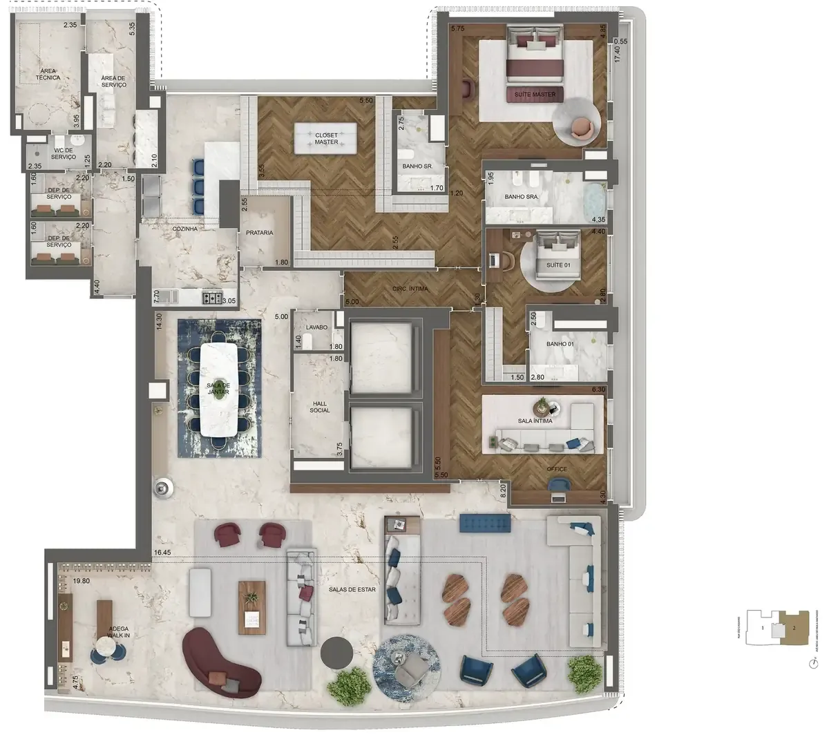 Planta 464 m² — 3